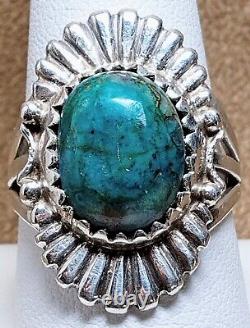 LARGE EARLY VINTAGE NAVAJO STERLING SILVER FINE NATURAL WEB TURQUOISE RING sz 10
