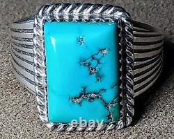 LARGE VINTAGE NAVAJO NATIVE AMERICAN STERLING SILVER MORENCI TURQUOISE RING sz11