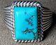 LARGE VINTAGE NAVAJO NATIVE AMERICAN STERLING SILVER MORENCI TURQUOISE RING sz11