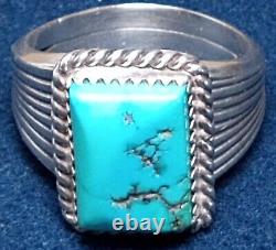 LARGE VINTAGE NAVAJO NATIVE AMERICAN STERLING SILVER MORENCI TURQUOISE RING sz11