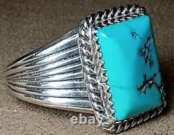 LARGE VINTAGE NAVAJO NATIVE AMERICAN STERLING SILVER MORENCI TURQUOISE RING sz11