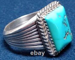 LARGE VINTAGE NAVAJO NATIVE AMERICAN STERLING SILVER MORENCI TURQUOISE RING sz11