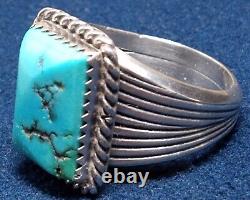 LARGE VINTAGE NAVAJO NATIVE AMERICAN STERLING SILVER MORENCI TURQUOISE RING sz11
