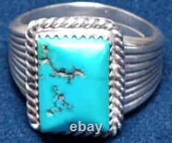 LARGE VINTAGE NAVAJO NATIVE AMERICAN STERLING SILVER MORENCI TURQUOISE RING sz11