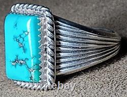 LARGE VINTAGE NAVAJO NATIVE AMERICAN STERLING SILVER MORENCI TURQUOISE RING sz11
