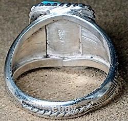 LARGE VINTAGE NAVAJO NATIVE AMERICAN STERLING SILVER MORENCI TURQUOISE RING sz11
