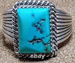 LARGE VINTAGE NAVAJO NATIVE AMERICAN STERLING SILVER MORENCI TURQUOISE RING sz11