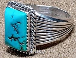 LARGE VINTAGE NAVAJO NATIVE AMERICAN STERLING SILVER MORENCI TURQUOISE RING sz11
