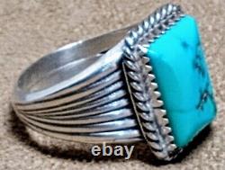 LARGE VINTAGE NAVAJO NATIVE AMERICAN STERLING SILVER MORENCI TURQUOISE RING sz11