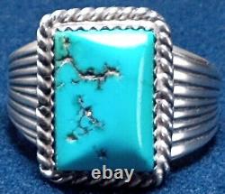 LARGE VINTAGE NAVAJO NATIVE AMERICAN STERLING SILVER MORENCI TURQUOISE RING sz11