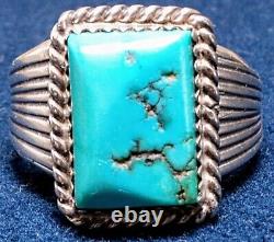 LARGE VINTAGE NAVAJO NATIVE AMERICAN STERLING SILVER MORENCI TURQUOISE RING sz11