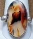 LARGE VINTAGE NAVAJO NATIVE AMERICAN STERLING SILVER MOSS PLUME AGATE RING sz 12