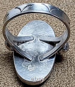 LARGE VINTAGE NAVAJO NATIVE AMERICAN STERLING SILVER MOSS PLUME AGATE RING sz 12