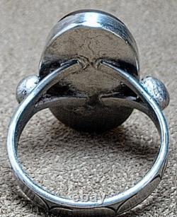 LARGE VINTAGE NAVAJO NATIVE AMERICAN STERLING SILVER MOSS PLUME AGATE RING sz 12