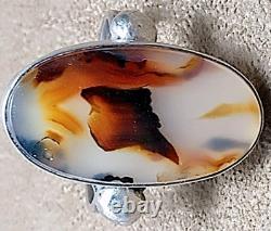 LARGE VINTAGE NAVAJO NATIVE AMERICAN STERLING SILVER MOSS PLUME AGATE RING sz 12