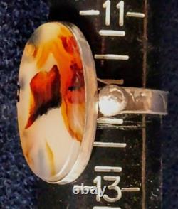 LARGE VINTAGE NAVAJO NATIVE AMERICAN STERLING SILVER MOSS PLUME AGATE RING sz 12