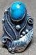 LARGE VINTAGE NAVAJO STERLING SILVER MORENCI TURQUOISE SQUASH BLOSSOM RING sz10