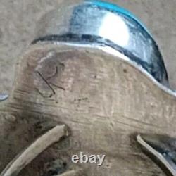 LARGE VINTAGE NAVAJO STERLING SILVER MORENCI TURQUOISE SQUASH BLOSSOM RING sz10