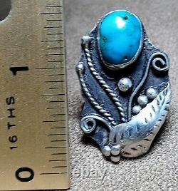 LARGE VINTAGE NAVAJO STERLING SILVER MORENCI TURQUOISE SQUASH BLOSSOM RING sz10