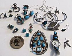 LOT Native American sterling turquoise jewelry Pendant ring ER Navajo Zuni vtg