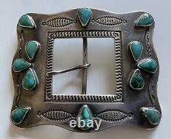 Large 1930's Vintage Beauty Navajo Indian Silver Turquoise Belt Buckle
