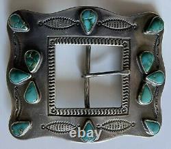 Large 1930's Vintage Beauty Navajo Indian Silver Turquoise Belt Buckle