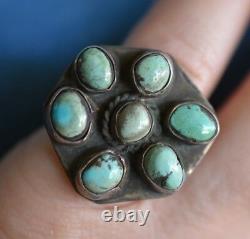 Large Navajo Hand Wrought Antique Turquoise Sterling Silver Old Pawn Ring