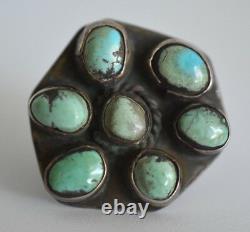 Large Navajo Hand Wrought Antique Turquoise Sterling Silver Old Pawn Ring