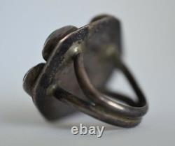 Large Navajo Hand Wrought Antique Turquoise Sterling Silver Old Pawn Ring