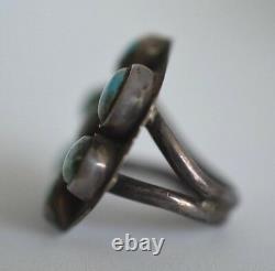 Large Navajo Hand Wrought Antique Turquoise Sterling Silver Old Pawn Ring