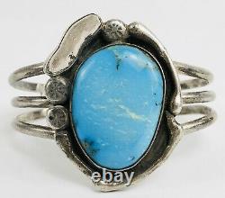 Large Old Pawn Navajo Sterling Silver Blue Turquoise Nugget Cuff Bracelet