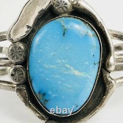 Large Old Pawn Navajo Sterling Silver Blue Turquoise Nugget Cuff Bracelet