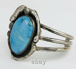 Large Old Pawn Navajo Sterling Silver Blue Turquoise Nugget Cuff Bracelet