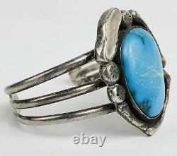 Large Old Pawn Navajo Sterling Silver Blue Turquoise Nugget Cuff Bracelet