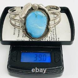 Large Old Pawn Navajo Sterling Silver Blue Turquoise Nugget Cuff Bracelet