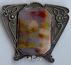 Large Ornate 1940's Vintage Navajo Indian Silver Petrified Wood Dress Clip