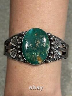 Large Vintage Fred Harvey Native American Vaughn's Sterling/Turquoise Cuff