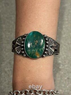 Large Vintage Fred Harvey Native American Vaughn's Sterling/Turquoise Cuff