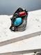 Large Vintage Native American Navajo Sterling Silver Turquoise Coral Ring