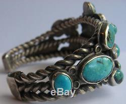 Large Vintage Navajo Indian Silver Deluxe Turquoise Men's Cuff Bracelet
