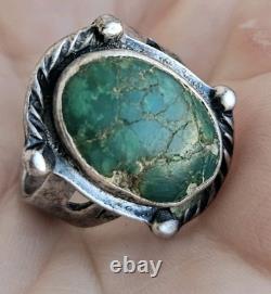 Large Vintage Navajo Ring Native American Jewelry Sterling Silver Turquoise