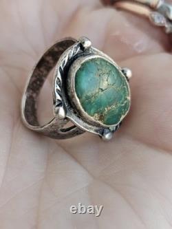 Large Vintage Navajo Ring Native American Jewelry Sterling Silver Turquoise