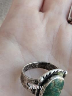 Large Vintage Navajo Ring Native American Jewelry Sterling Silver Turquoise