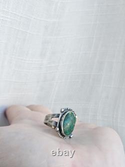 Large Vintage Navajo Ring Native American Jewelry Sterling Silver Turquoise