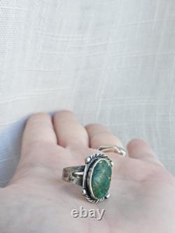 Large Vintage Navajo Ring Native American Jewelry Sterling Silver Turquoise