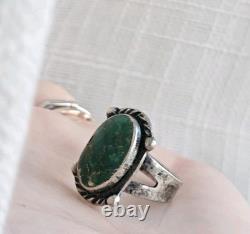 Large Vintage Navajo Ring Native American Jewelry Sterling Silver Turquoise