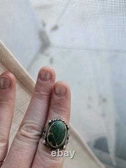 Large Vintage Navajo Ring Native American Jewelry Sterling Silver Turquoise