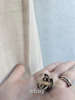 Large Vintage Navajo Ring Native American Jewelry Sterling Silver Turquoise