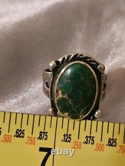 Large Vintage Navajo Ring Native American Jewelry Sterling Silver Turquoise