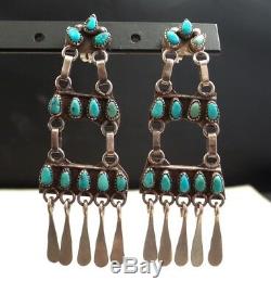 Large Vintage ZUNI Old Pawn Silver TURQUOISE Ladder EARRINGS
